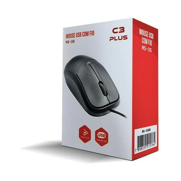 Mouse óptico C3 TECH MS-35BK USB preto com 1000 DPI e cabo de 1,10m para desktops e notebooks - Foto 4