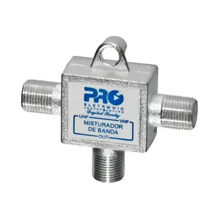 Misturador VHF UHF PROELETRONIC PQMB-2300B com conector tipo F fêmea e baixa perda de inserção