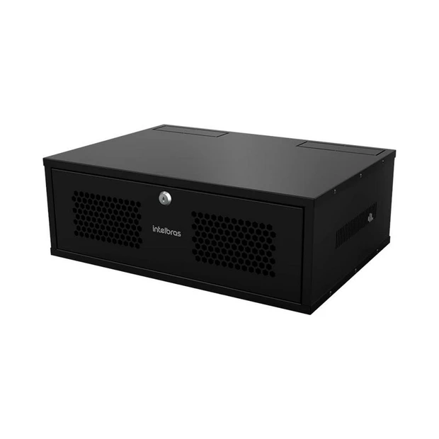 Mini rack Intelbras 03U 370mm montado preto com porta frontal removível e venezianas laterais para ventilação - Foto 2
