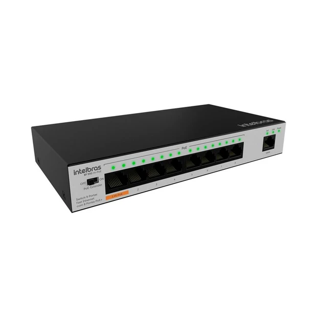 Switch Intelbras SF 900 Hi-PoE 9 portas Fast Ethernet com 8 portas PoE+ e suporte a Hi-PoE de até 60W - Foto 2