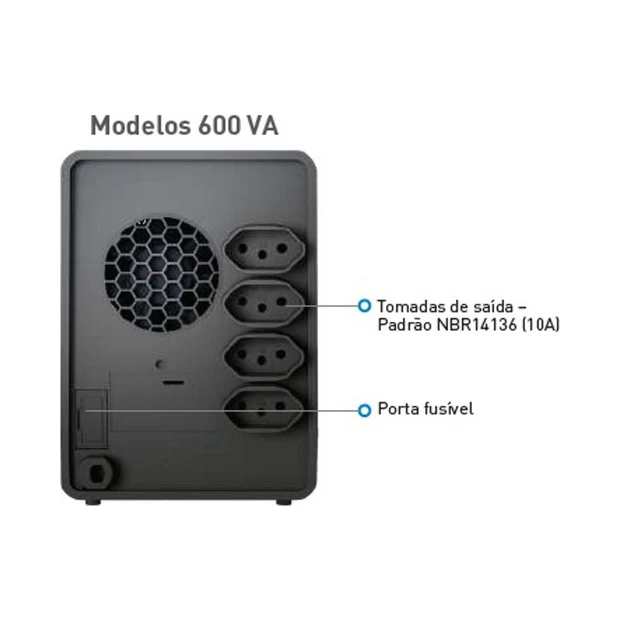 Nobreak SMS Lite 600 VA bivolt automático com estabilizador interno e filtro de linha para proteção de equipamentos - Foto 3
