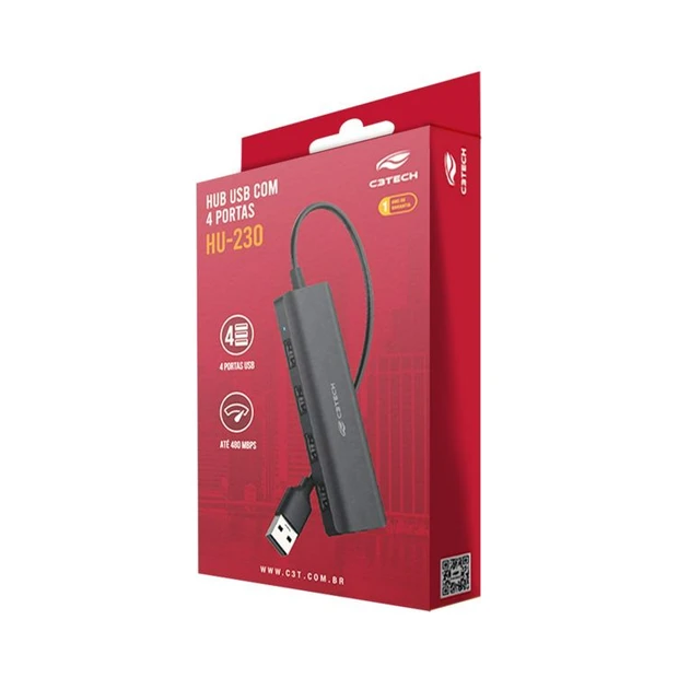 Hub USB 2.0 C3 Tech HU-230BK com 4 portas e cabo de 21 cm para ampliar a conectividade de dispositivos - Foto 4