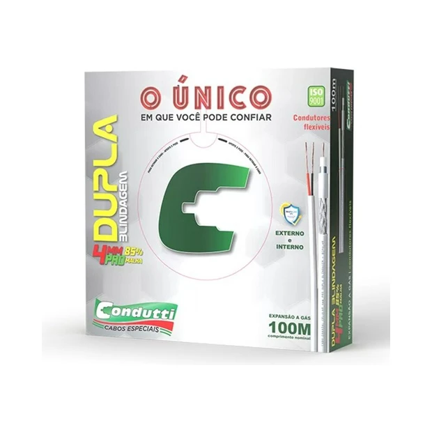 Cabo coaxial Condutti 4mm preto com blindagem de 85% e condutor central de cobre 26AWG para CFTV - Foto 2