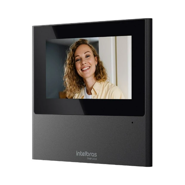 Terminal interno de vídeo porteiro Intelbras TVIP 2210 preto com design moderno e suporte a chamadas VoIP - Foto 3