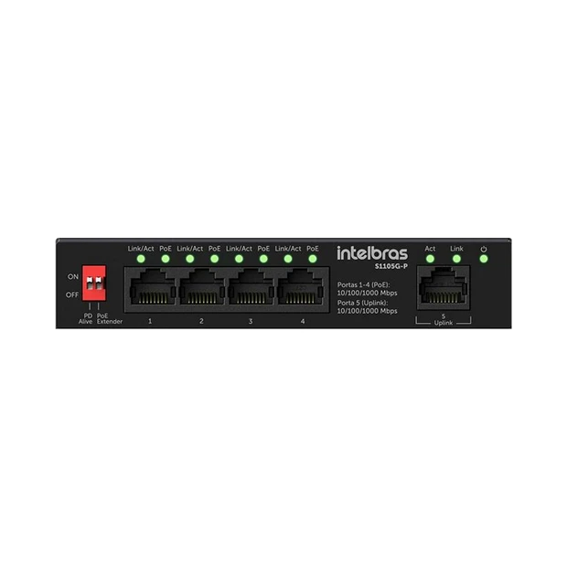 Switch Intelbras S1105G-P 5 portas gigabit com 4 portas PoE e função plug & play para pequenas redes - Foto 2