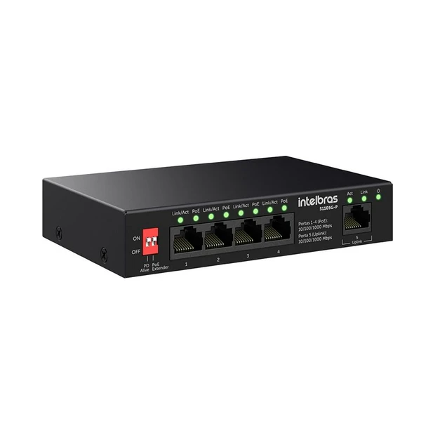 Switch Intelbras S1105G-P 5 portas gigabit com 4 portas PoE e função plug & play para pequenas redes - Foto 4