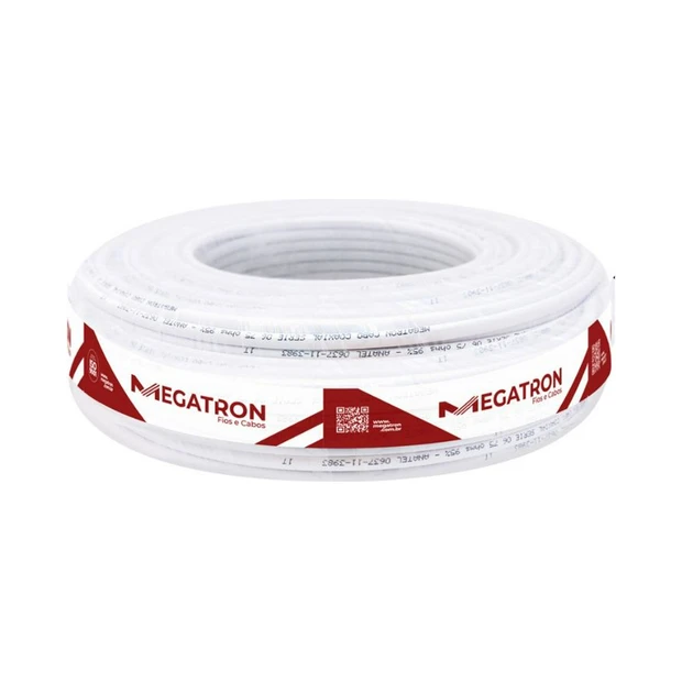 Cabo coaxial Megatron RG 6 branco de 100 metros com blindagem em fita aluminizada e trança de alumínio - Foto 2